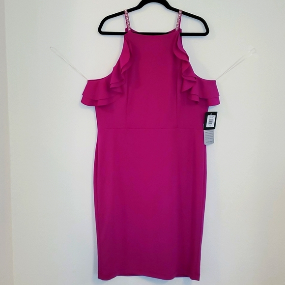 Marina Rinaldi Dresses & Skirts - Marina Magenta Knee-Length Formal Party Dress w/ Beaded shoulder straps Size 16